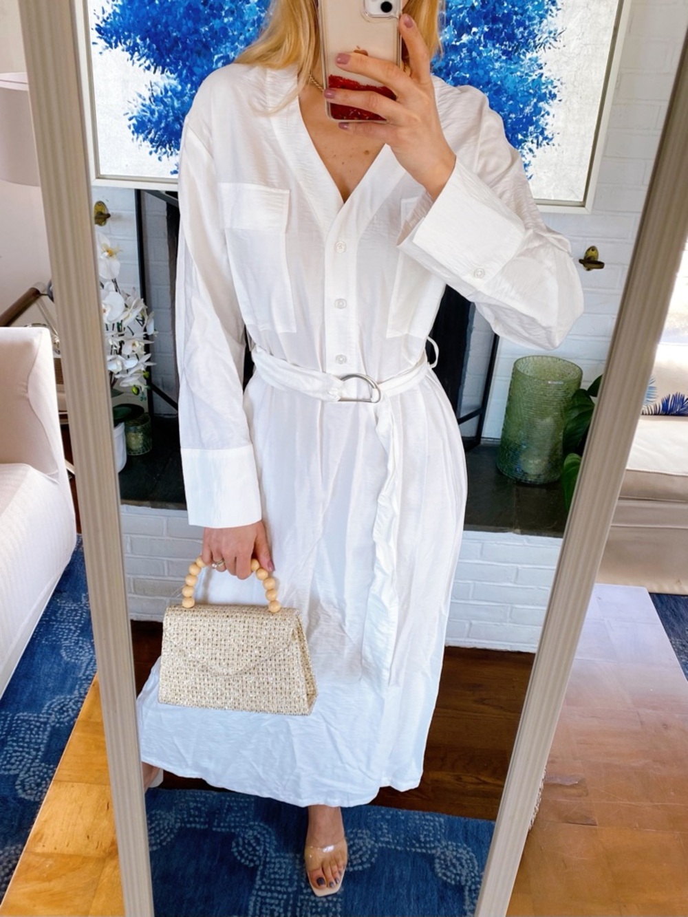 ELLEN TRACY White Long Sleeve Belted Maxi Dress! 🐚